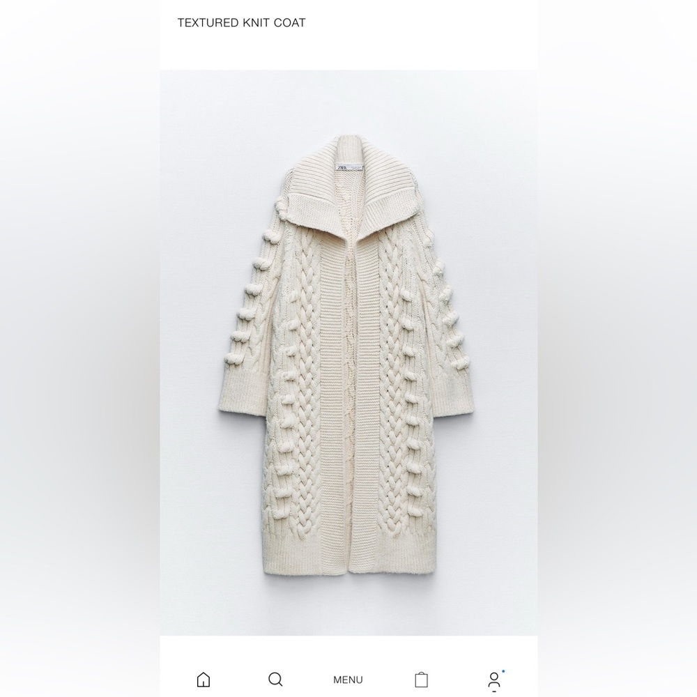 Zara cream textured coat, size small